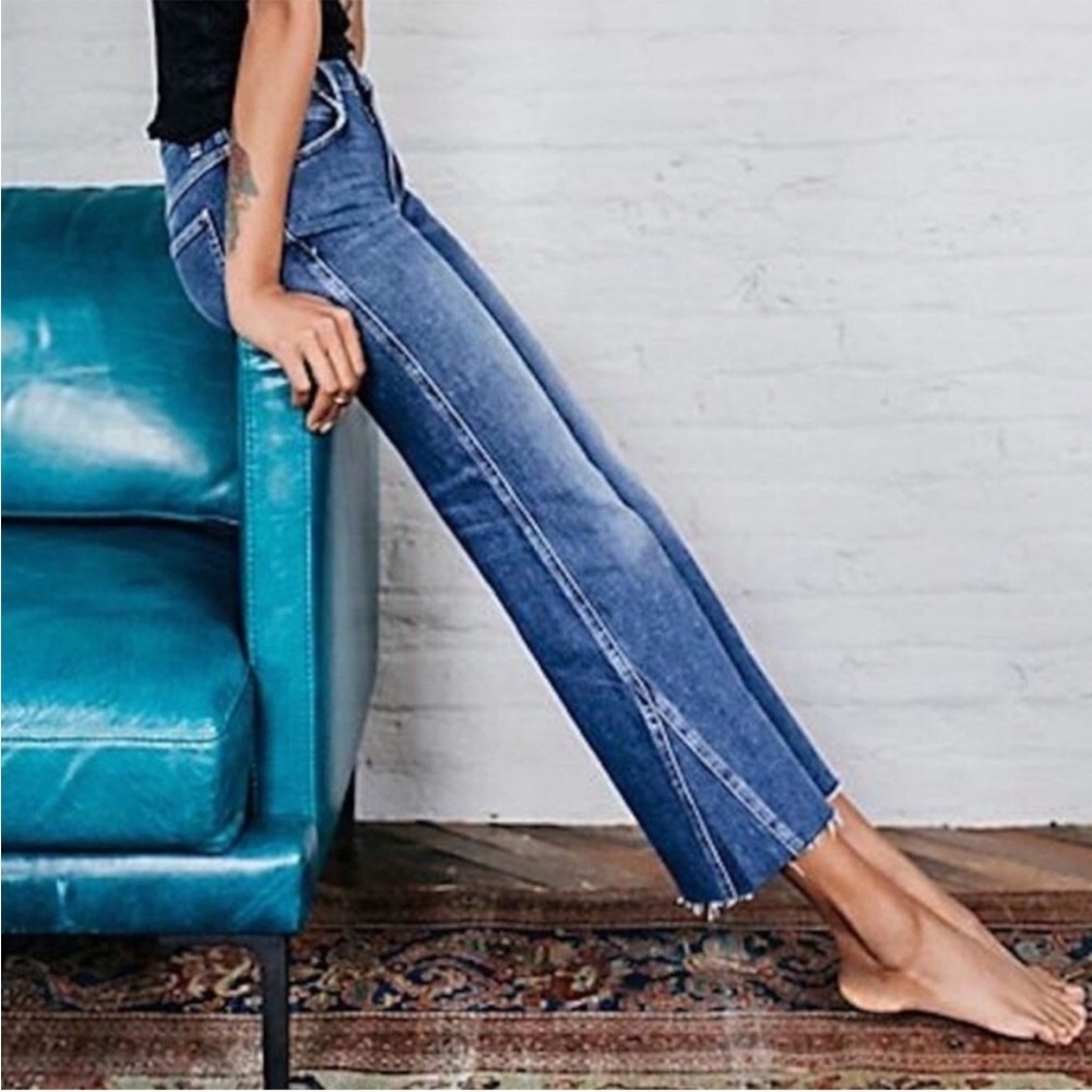 Free People Rita Crop Flare Medium Wash Raw Hem Jeans size 30R
